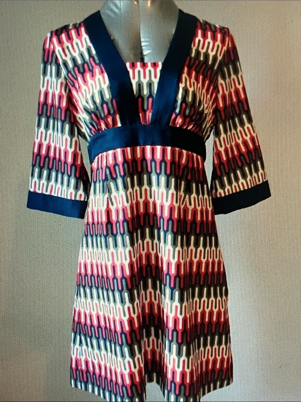Banana Republic Factory Navy, Red, Cream Geometric Midi Dress